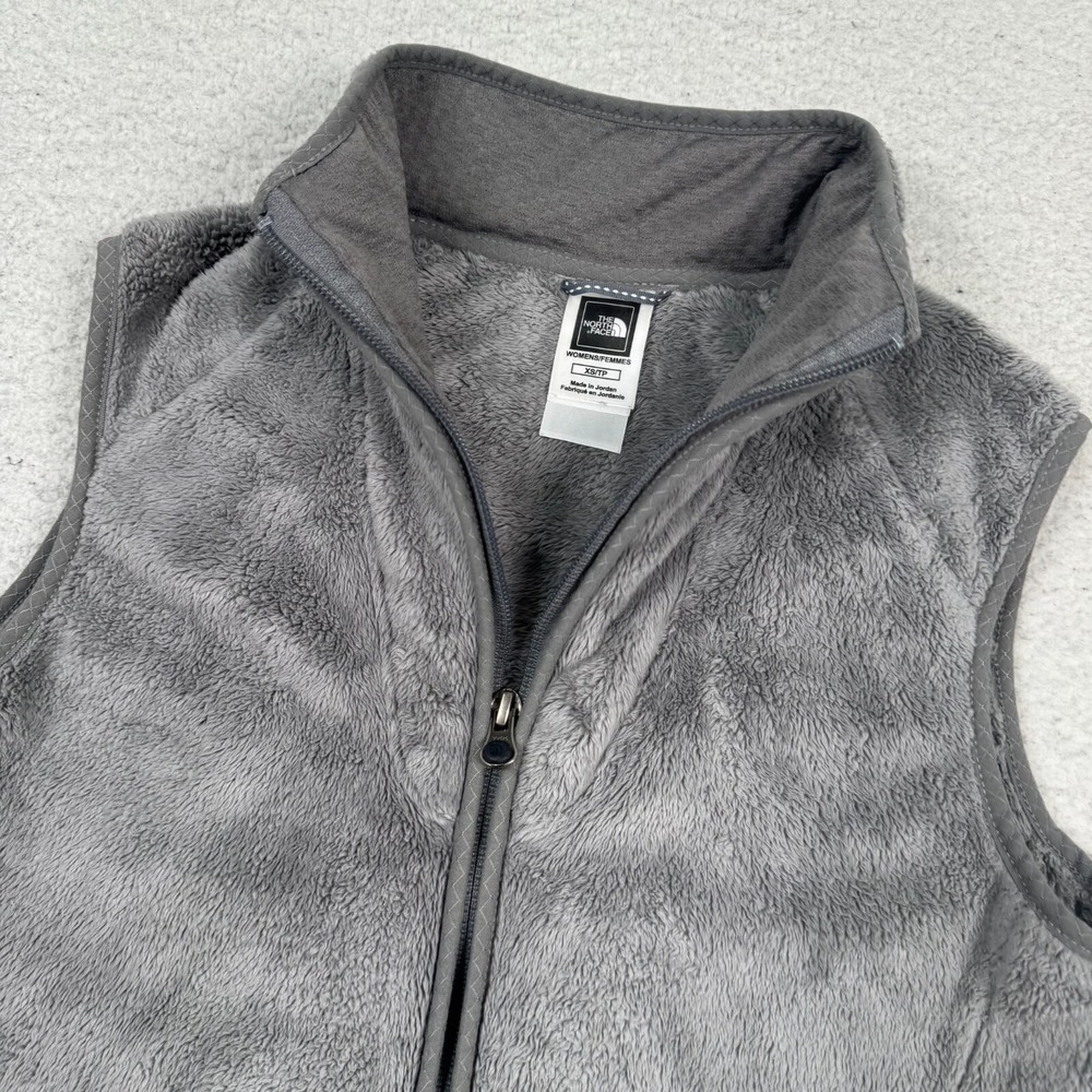 The North Face Vest Women XS Full Zip Fuzzy‎ Fleece Outerwear Teddy Casual Gray
